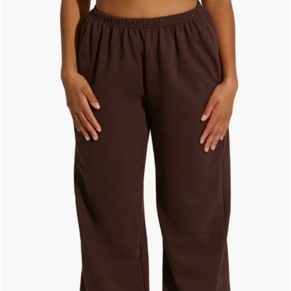 Naked Wardrobe Oversized High Rise Cotton Blend Jogger Sweatpants Chocolate NWT